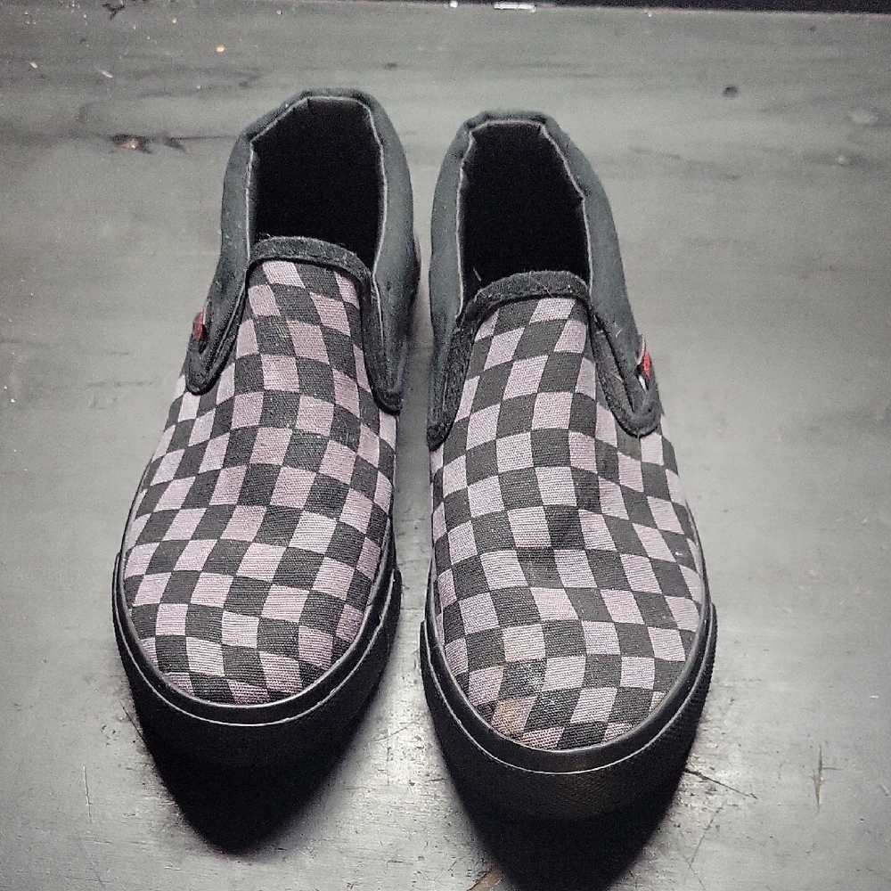Vans Black and Gray Checkered Slip-On Shoes
